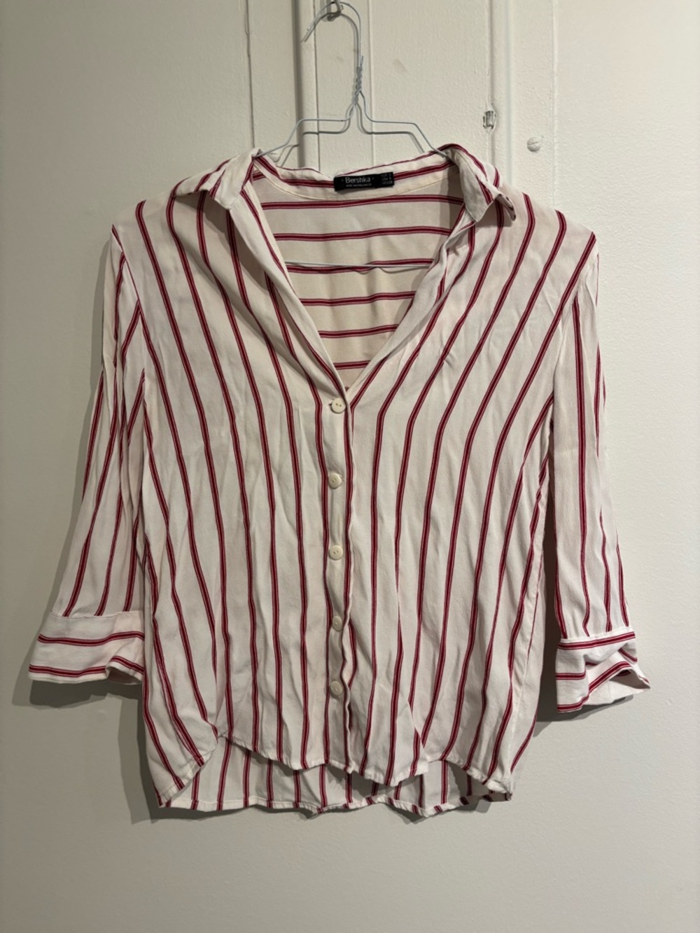 Bershka White Shirt with Red Vertical Stripes
